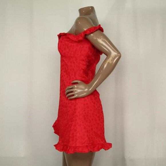 NEW LINE AND DOT Mini Dress Scarlet Red Size S Penni Off The Shoulder Ruffle - Picture 4 of 9